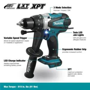 Makita juhtmeta löökpuurtrell 18V 13 mm 58/91 Nm (ainult tööriist) - DHP458Z