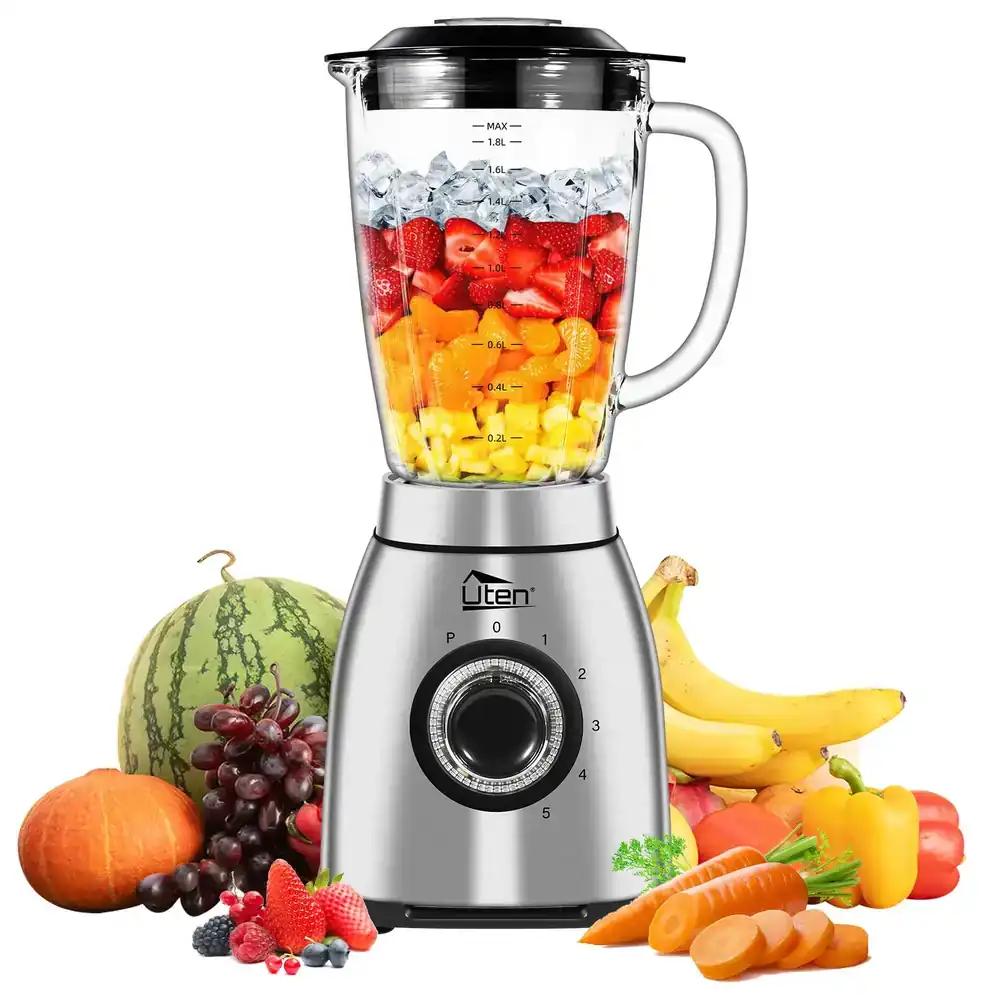 Uten 2L Võimas Blender, 1800 W Mootor, 6 Roostevabast Terasest Tera, 5 Kiirust + Pulse Funktsioon, Sobib Smuutide, Piimakokteilide ja Kohvi Jahvatamiseks