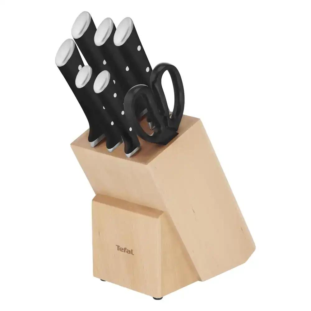 Tefal K232S7 Ice Force 8-osaline noaploki komplekt, 6 nuga, 1 käärid, 1 puidust noaplok, kvaliteetne saksa roostevaba teras, Ice Force tehnoloogia, korrosioonikindel, must/pruun/hõbedane