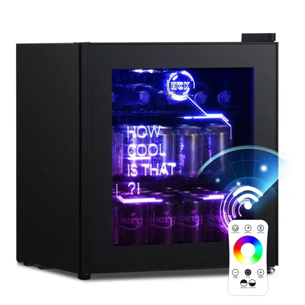 HCK 48L Mini külmik klaasuksega, vaikne 39dB, Cyberpunk joogikülmik kaugjuhitavate RGB LED-valgustitega, must