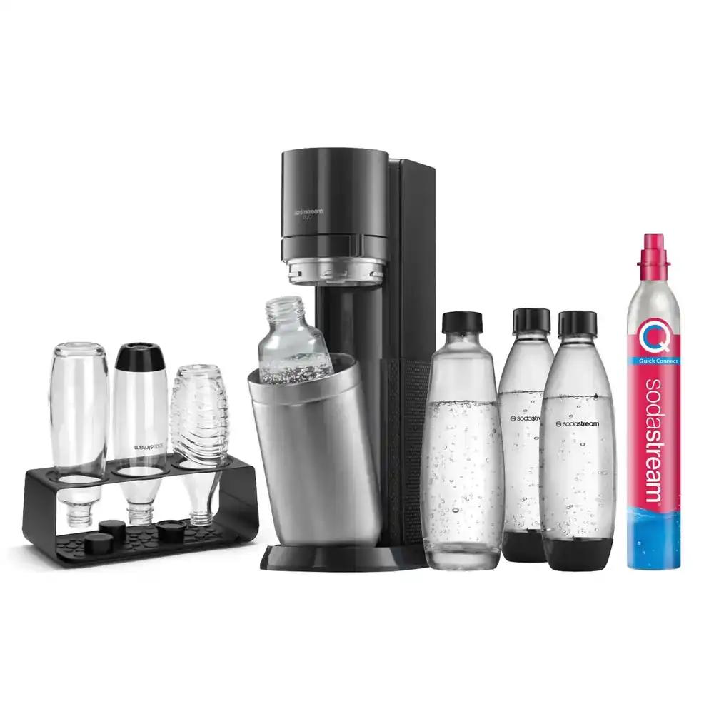 SodaStream DUO Comfort-Set veesüsinikuga kaasas Quick-Connect CO2-silinder | 2x 1L klaaspudelit, 2x 1L FUSE plastpudelit (nõudepesumasinas pestavad) ja pudelikuivati | Värv: Titaan