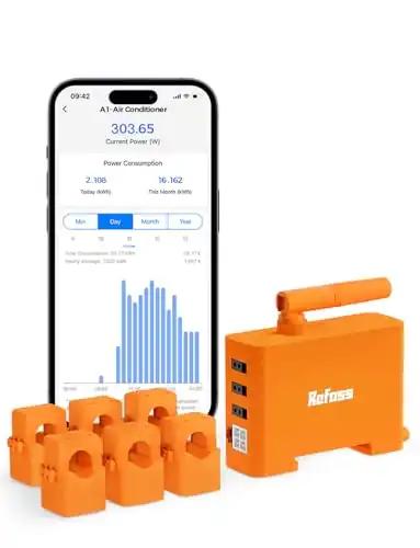 Refoss EM06 Nutikas 3-faasiline energiakulu mõõtja Home Assistantiga, WiFi & Bluetooth voolumõõtja, nutikas elektriarvesti 6 mõõtekanaliga (150A), reaalajas energiatarbimise jälgimine, andmesalvestus, oranž