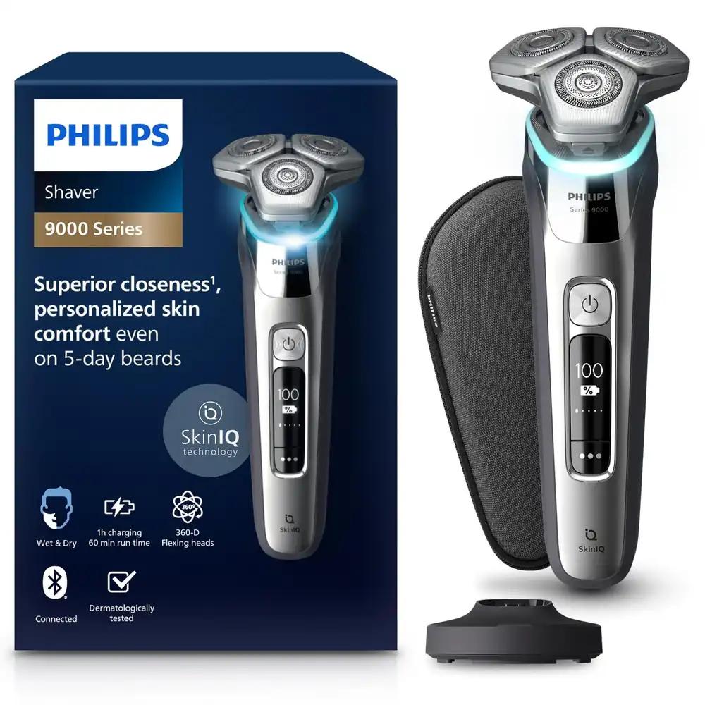 Philips S9000 raseerija – elektriline märg- ja kuivraseerija meestele, kroomhõbedane, Lift & Cut süsteem, SkinIQ tehnoloogia, integreeritud trimmer, laadimisalus ja reisikarp (mudel S9975/35)