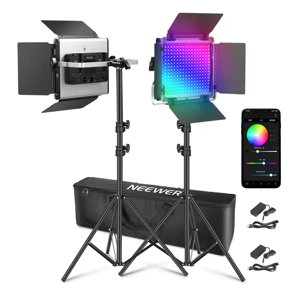 NEEWER 2X Täiustatud 660 PRO II 50W RGB LED Videovalgustuse Komplekt Statiividega – Äppiga Juhitav 360° Täisvärvi Stuudio Valgus Fotograafia ja Filmide Jaoks
