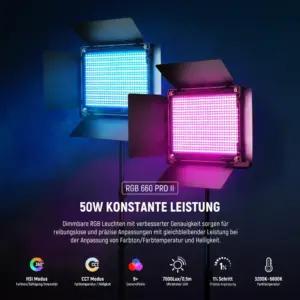 NEEWER 2X Täiustatud 660 PRO II 50W RGB LED Videovalgustuse Komplekt Statiividega – Äppiga Juhitav 360° Täisvärvi Stuudio Valgus Fotograafia ja Filmide Jaoks