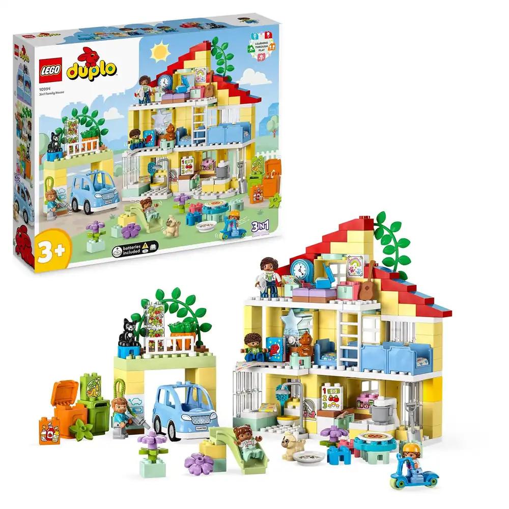 LEGO 10994 DUPLO 3-in-1 Pere Mängumaja – Nukumaja klotsidest Push&Go autoga, 5 figuuri, 2 looma ja mängulambiga – Mängumaja kingitus väikelastele, tüdrukutele ja poistele alates 3. eluaastast