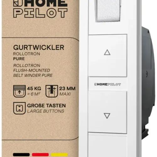 HOMEPILOT elektriline rullikardinarihmade kerija RolloTron pure | lihtne disain & mugav kasutamine | ideaalne süvistatav uuendus rulood jaoks (23 mm rihm