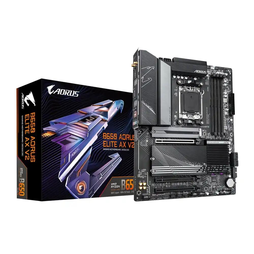 GIGABYTE B650 AORUS Elite AX V2 Emaplaat – AMD Ryzen 9000-seeria, 12+2+2 faasi VRM, kuni 8000 MHz DDR5 (OC), 1x PCIe 5.0 + 2x PCIe 4.0 M.2, 2,5 GbE LAN, WiFi 6E, USB 3.2 Gen 2