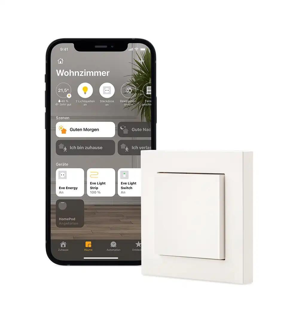 Eve Light Switch (Apple Home) – Nutikas valguslüliti, ühekordne, vahelduv- ja ristlülitus, ühilduv mitme lüliti süsteemidega, ajakavadega, kohandatav disain, ei vaja silda, Bluetooth, Thread