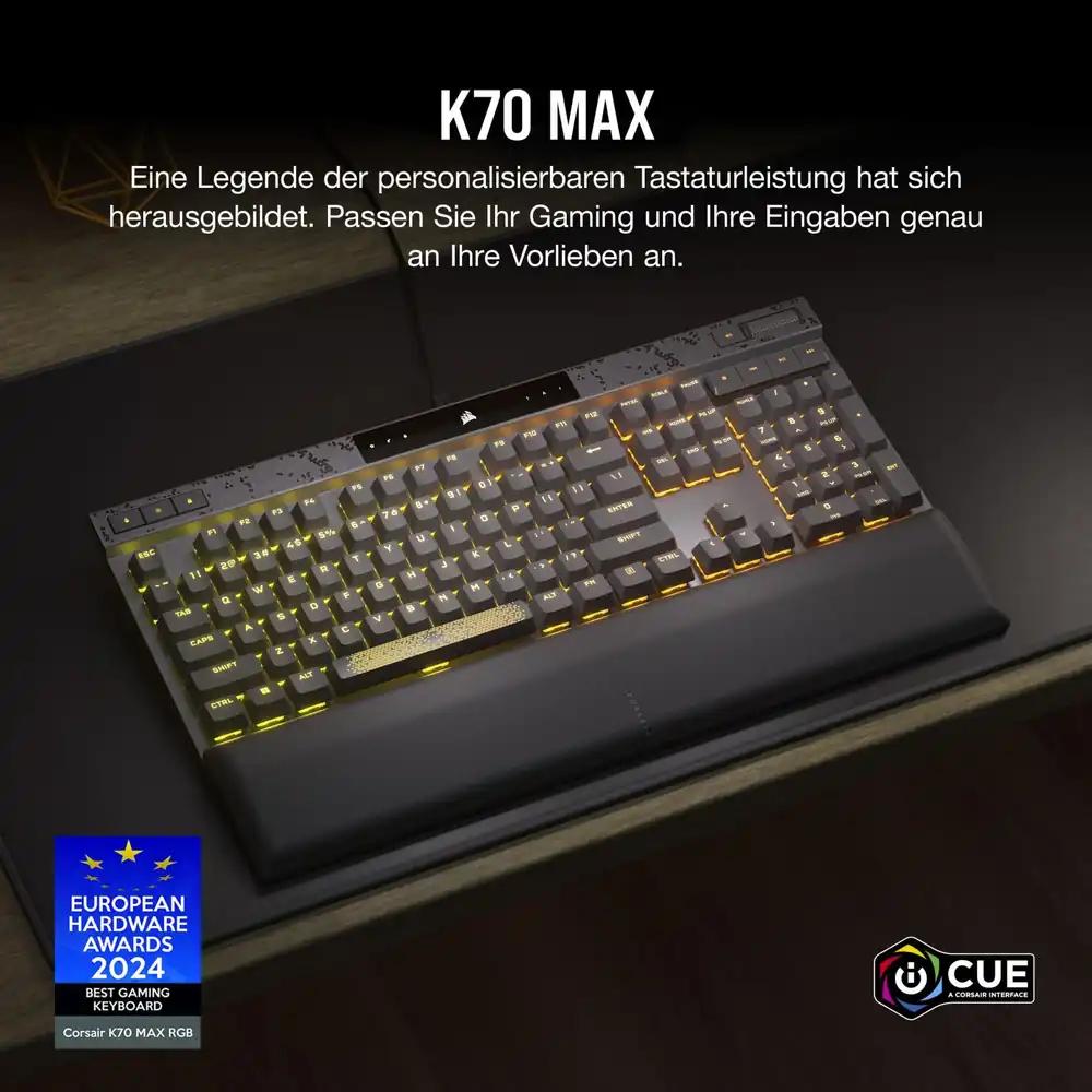 CORSAIR K70 MAX RGB magnetilis-mehaaniline mänguriklaviatuur, MGX lülitid, 8000 Hz, QWERTZ DE, pilt 2