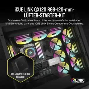 Corsair iCUE LINK QX120 RGB 120mm magnetilised RGB ventilaatorid – Kolmekordne ventilaatorite stardikomplekt iCUE LINK süsteemihubiga – Must