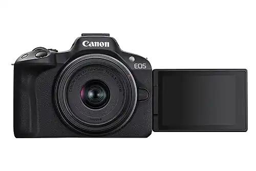 Canon EOS R50 hübriidkaamera + RF-S 18-45mm IS STM objektiiv – peeglita kaamera (digitaalkaamera autofookusega, motiivituvastus inimeste, silmade, loomade ja sõidukite jaoks, 4K video, 15 kaadrit sekundis) must