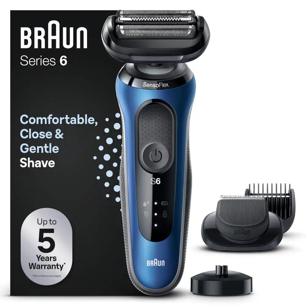 Braun Series 6 Elektriline Pardel EasyClick habemetrimmeri kinnitusega, SensoFlex meeste raseerija, Laadimisjaam, Märg ja kuiv, Saksamaal toodetud, sinine