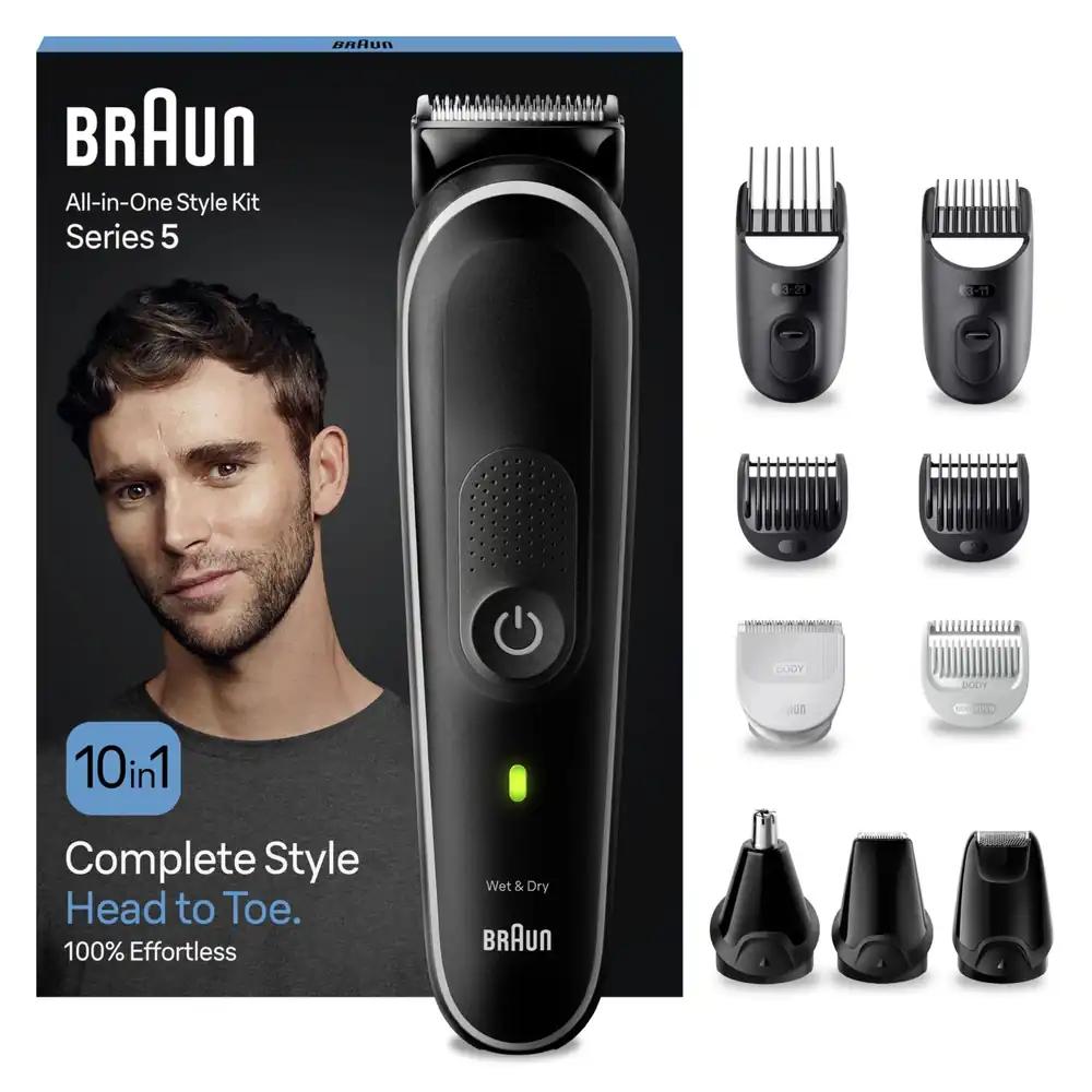 Braun All-In-One habeme- ja kehahoolduskomplekt, 6-in-1 habemetrimmer, nina- ja kõrvatrimmer, meeste juukselõikusmasin, reguleeritavad kammiotsikud, 50 minutit juhtmevaba kasutusaega, MGK5440