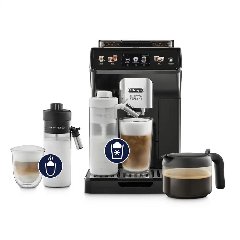 De’Longhi Eletta Explore ECAM452.57.G täisautomaatne kohvimasin LatteCrema piimasüsteemiga, kuumad ja külmad joogid ühe nupuvajutusega, 3,5-tolline TFT puutetundlik värviekraan, kaasas kohvikann, must