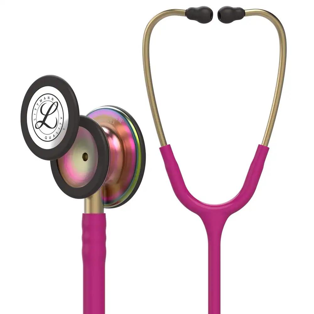 3M Littmann Classic III stetoskoop jälgimiseks, 5806, vikerkaarevärviline rinnakapp, vaarikapunane voolik, 69 cm