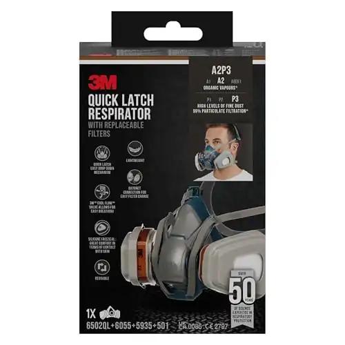 3M Hingavuskaitsemask 6502 QLPRO – Pooleline mask vahetatavate filtritega orgaaniliste gaaside, aurude ja osakeste vastu – Värvimismask kaitsetaseme A2P3 jaoks värvipihustus- ja masinlihvimistöödel, 1 tk (1 pakk)