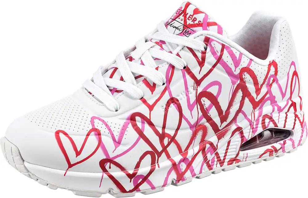 Skechers naiste UNO Spread The Love tossud, valge punaste ja roosade südamekujunditega, Durabuck/M, 40 EU