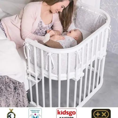 babybay Original kõrvalhoiduv beebivoodi täismassiivsest pöögipuidust koos Classic Soft madratsiga – reguleeritava kõrgusega