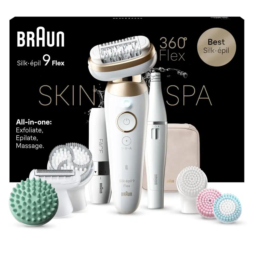 Braun Silk-épil 9 Flex SkinSpa Kõik-ühes Komplekt, Epilaator Naistele / Karvaeemaldus Pikaks Ajaks, Ladyshaver, Valmistatud Saksamaal, FaceSpa Näokarvaeemaldaja, 9-681 3D, Valge/Kuldne