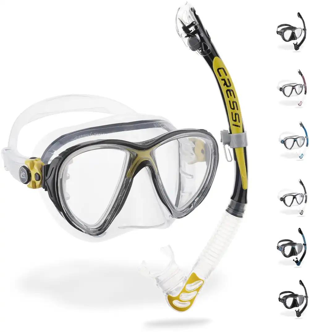 CRESSI Combo Big Eyes+Alpha UD Selge/Kollane – Komplekts Big Eyes Evo maskist ja Alpha UD snorklist, täiskasvanutele, universaalne suurus