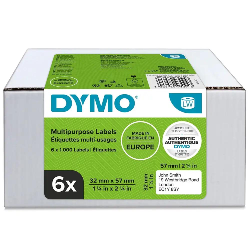DYMO Original LabelWriter mitmeotstarbelised sildid | 32 mm x 57 mm | 6 rulli, igaühes 1 000 kergesti eemaldatavat silti (kokku 6 000 silti) | isekleepuvad etiketid | LabelWriter-siltide printerile