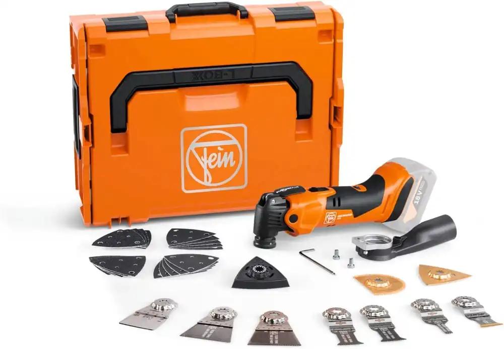Fein Aku Multimaster AMM 500 Plus Top AS (18 V, ilma akuta multitööriist, StarlockPlus, AMPShare, sisaldab tarvikukomplekti puidu ja metalli saagimiseks/lihvseks, multifunktsionaalne tööriist, L-BOXXis) 71293863000