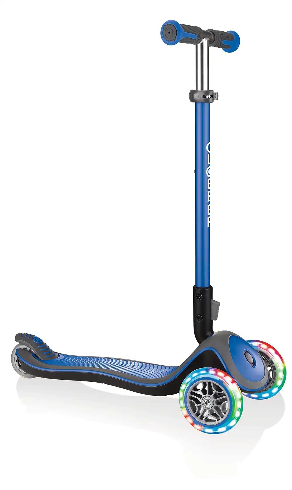 GLOBBER Elite Deluxe Lights – Laste tõukeratas, 120/80 mm, ABEC 5, 3-rattaline, kõrgusreguleeritav, LED-rattad, tumesinine