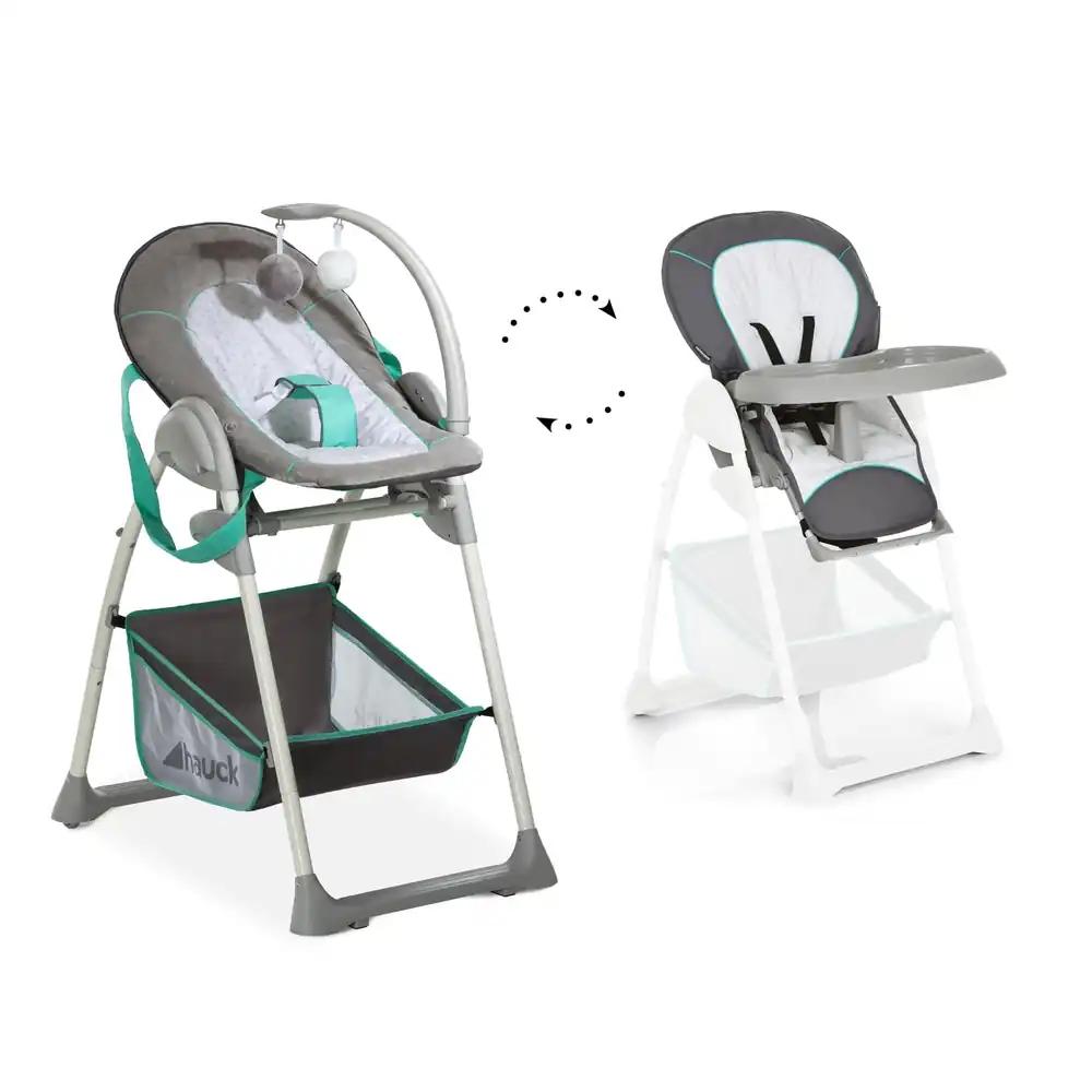 hauck kõrge söögitool beebipesaga Sit N Relax 2in1 alates sünnist kuni 15 kg, kõrguse reguleerimisega raam ratastega, XL korv, toidutaldrik, kokkupandav, reguleeritav, mängukaar (Hearts)