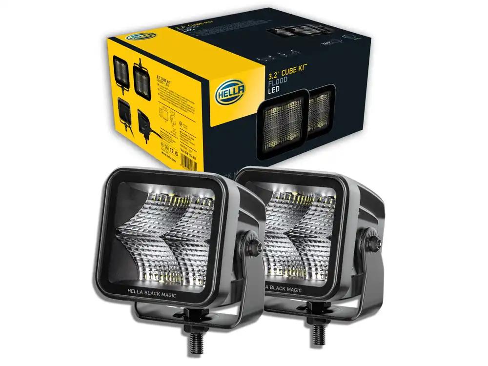 HELLA LED lisatulede Black Magic Cube komplekt 3,2-tolline 3000 luumenit lähipiirkonna valgustus – 2 tk nelinurkne offroad LED töövalgusti 12V-24V autole, SUV-le, ATV-le, mootorrattale