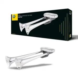 HELLA Suruõhu signaal – Veoauto signaal – Fanfaar – CA34 – 115dB(A) – 300Hz-350Hz – Madal ja kõrge toon – ECE – Toruliides – 3PB 005 411-001