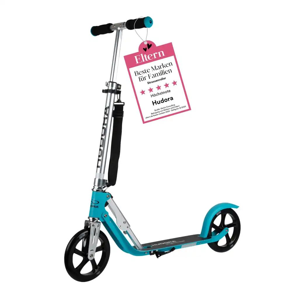 HUDORA BigWheel Tõukeratas 205 – Tugev alumiiniumist tõukeratas – Reguleeritava kõrgusega ja kokkuklapitav linnatõukeratas – Laste ja täiskasvanute tõukeratas kuni 100 kg – Tõukeratas seisujalaga