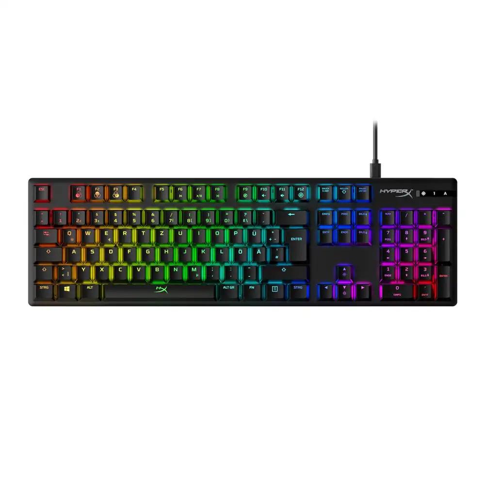 HyperX Alloy Origins mehaaniline mänguriklaviatuur, RGB-taustvalgustus, HyperX Red lülitid, alumiiniumkorpus, QWERTZ Saksa paigutus, eemaldatav USB-C kaabel, ühilduv HyperX NGENUITY-ga, must