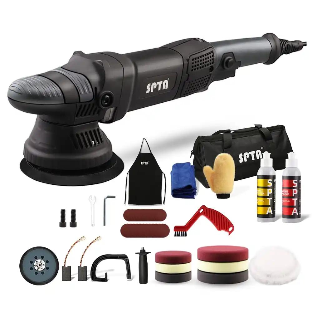 SPTA Auto Poleermasin, 780W Ekstsentriline Poleerija, 6 Muudetava Kiirusega, 125mm ja 150mm Poleerimissvamm, Eemaldatav D-Käepide ja Külgkäepide, 4M Kaabel, Auto, Paadi ja Mootorratta Poleerimiseks
