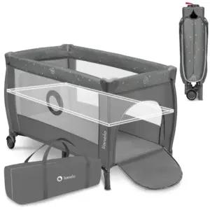Lionelo Stefi Plus 2-in-1 reisivoodi ja mänguaed kuni 15 kg beebivoodi madratsiga külgnev sisend lukuga