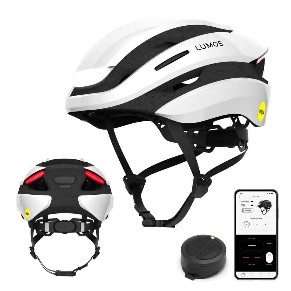 Lumos Ultra nutikiiver | Jalgrattakiiver | Esituled ja tagatuled (LED) | Suunatuled | Pidurituled | Bluetooth-ühendus | Täiskasvanutele: Mehed, Naised (Jet White, Suurus: M-L) MIPS
