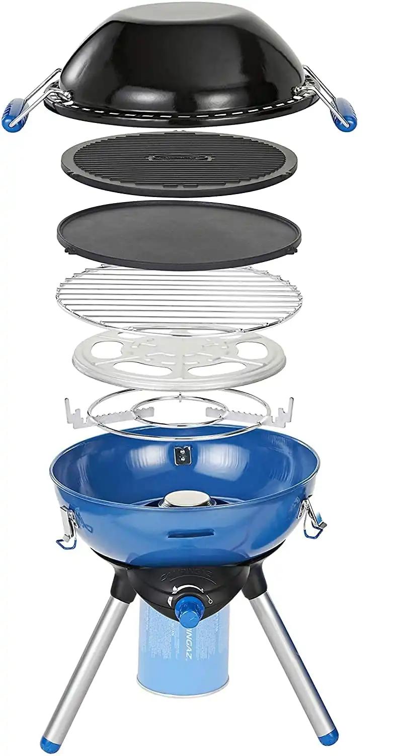 Campingaz Party Grill – kompaktne gaasigrill matkamiseks, festivalidele ja piknikule, mitmekülgne matkapliit koos mittenakkuva grillplaadi ja potialusega