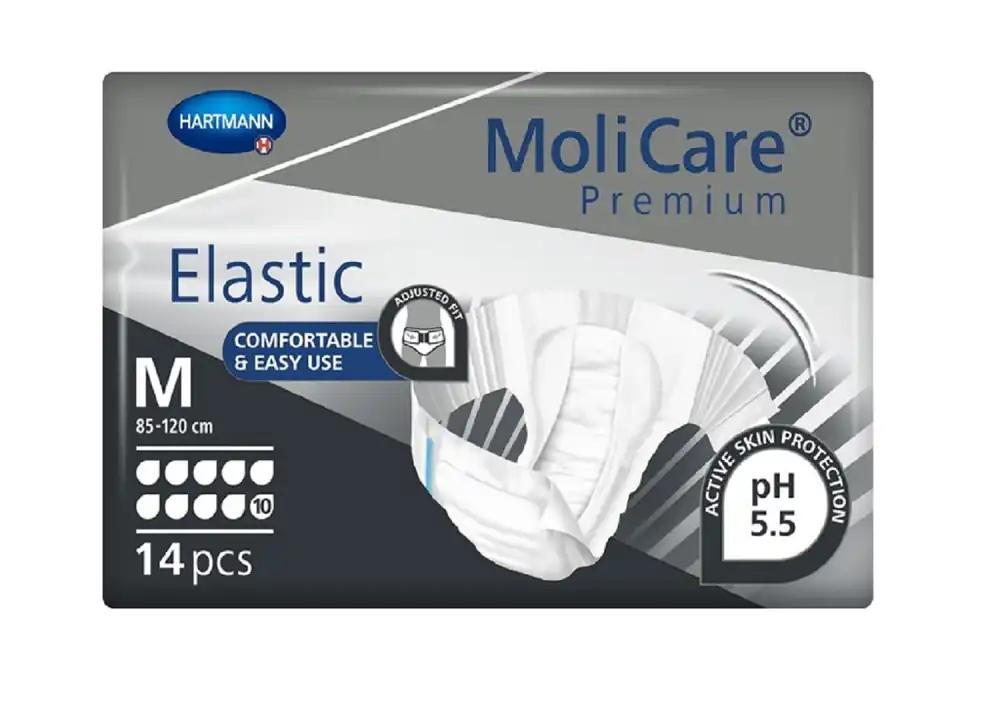 MoliCare Premium Elastic Slip: tõsise uriini ja väljaheite pidamatuse jaoks naistele ja meestele; 10 tilka, M suurus (85-120 cm puusaümbermõõt), 4×14 tükki