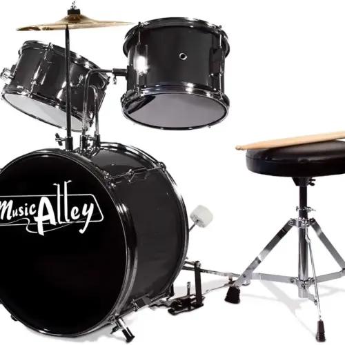 Music Alley lastetrummide komplekt pedaali, trummipingi ja trummipulkadega, must