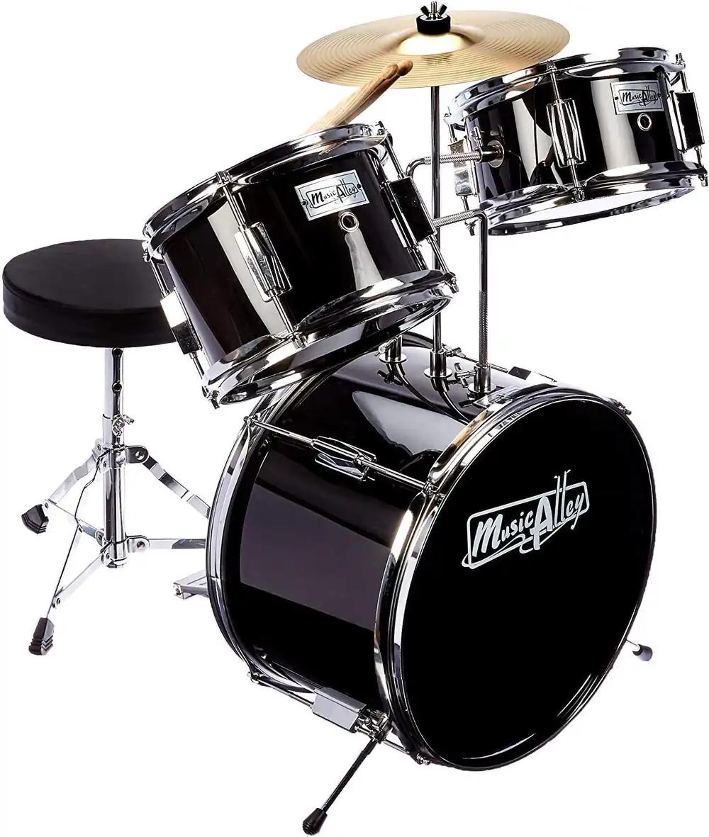 Music Alley lastetrummide komplekt pedaali, trummipingi ja trummipulkadega, must, pilt 2