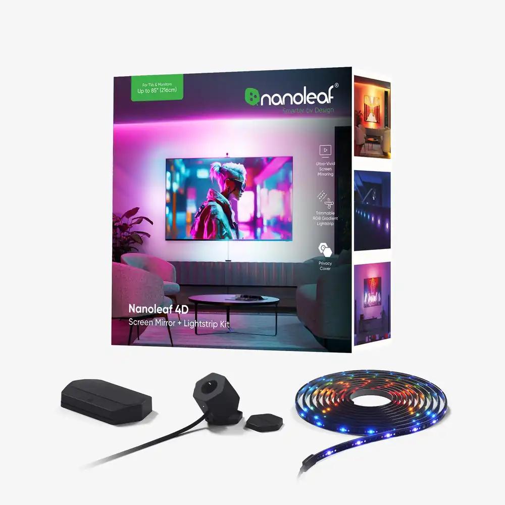 Nanoleaf 4D Screen Mirror + Valgusriba komplekt teleritele ja ekraanidele kuni 85 tolli (215 cm) – Nutikas RGBW LED-riba + Kaamera, Thread & WiFi, Ühildub Alexa, Google ja Apple’iga