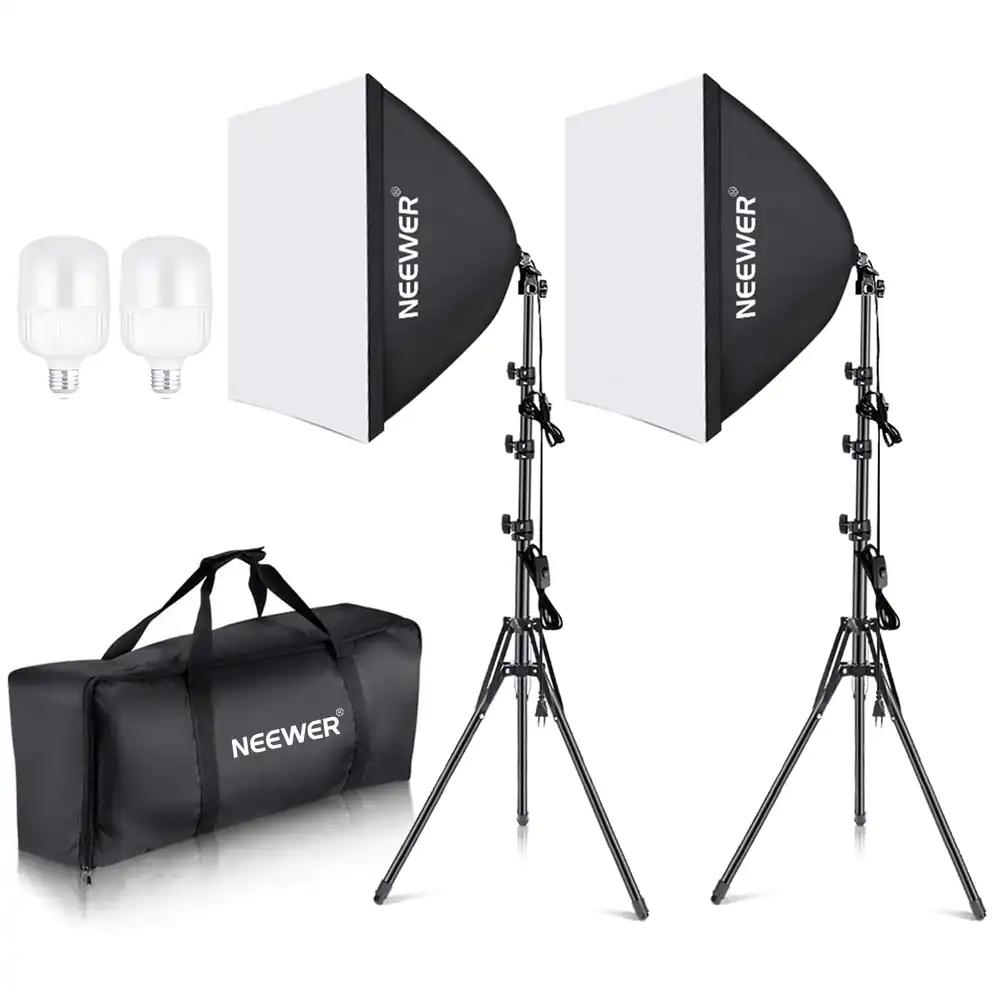 NEEWER 700W ekvivalentne softbox-valgustuskomplekt, 2-pakk 5500K CFL valgustusega pirnid, 24×24 tolli softboxid E26 sokliga, fotograafia pidev valgustuskomplekt fotostuudio varustus