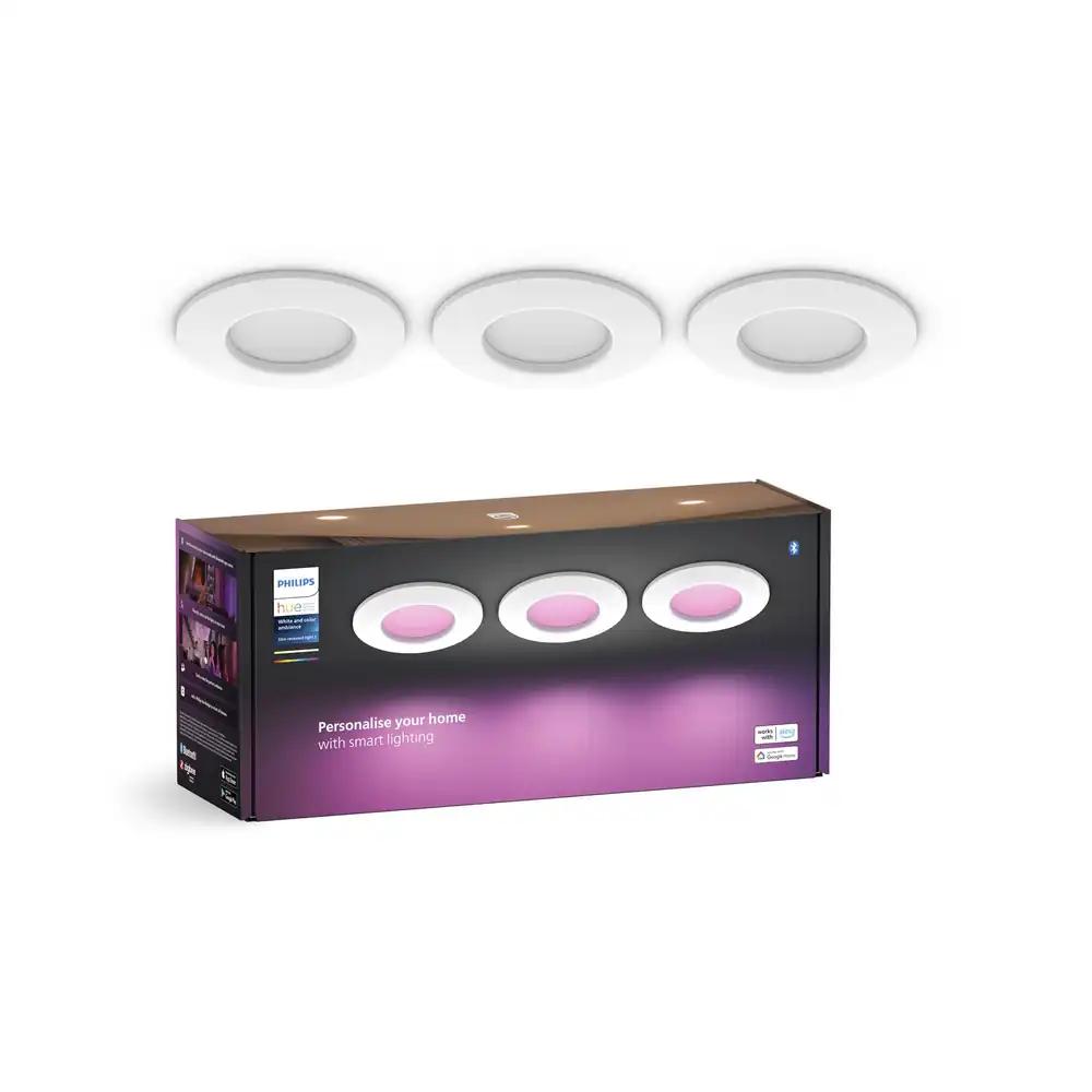 Philips Hue Smart Slim süvisvalgusti 3-pakk, 90 mm, valge ja värviline valgus, Bluetooth-ühilduv, hääljuhtimine Alexaga, Apple Home & Google Assistant, valge