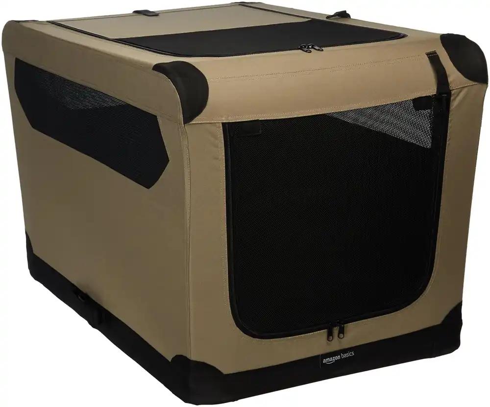 Amazon Basics 2-ukseline kokkupandav pehme reisipuur kassidele, koertele ja teistele väikeloomadele, beež, L: 91 cm x 61 cm x 61 cm
