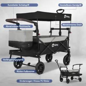 Sekey SS5050 kokkupandav käru katusega kahele lapsele, 150 kg, 110 l, PU-rattad piduritega, pilt 2