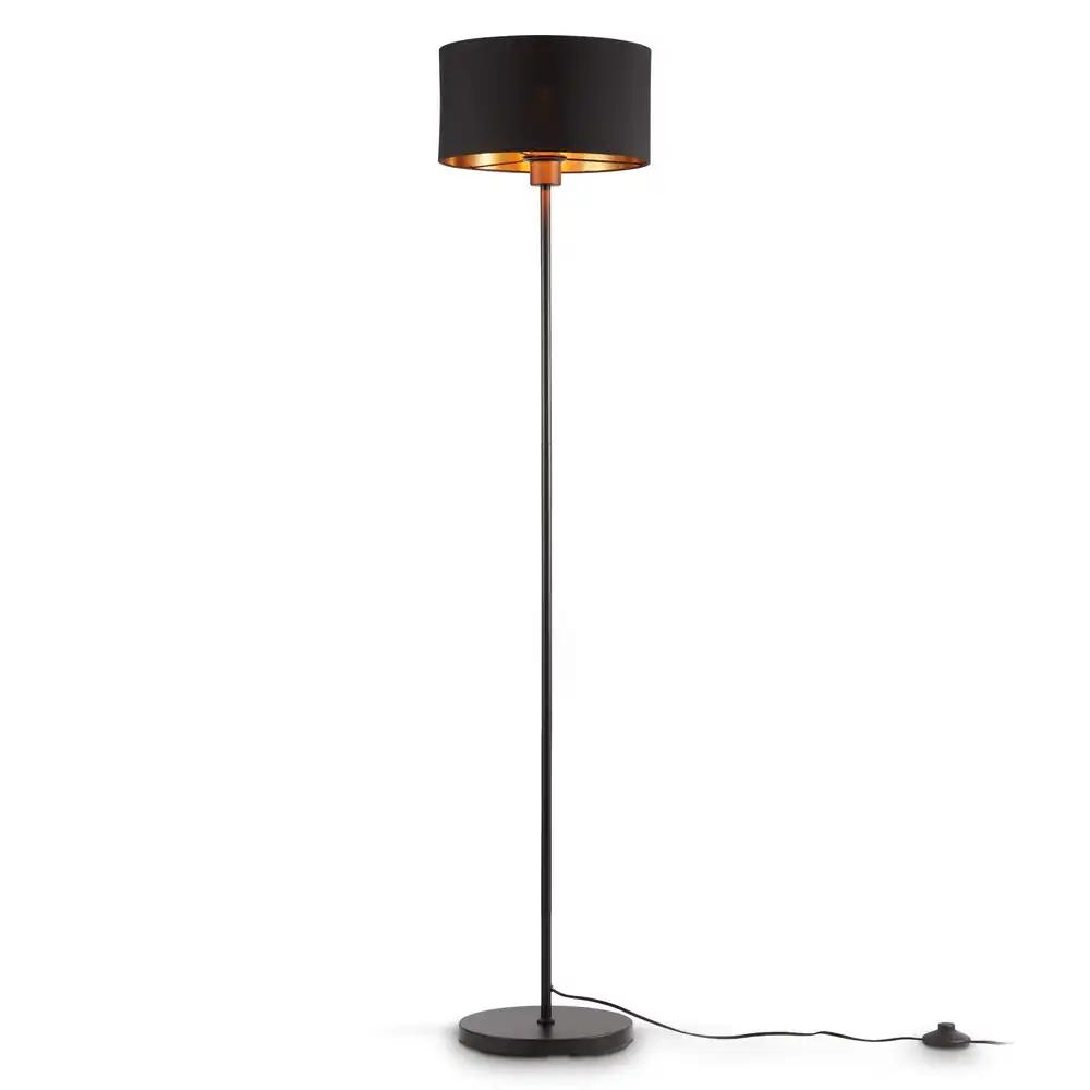 B.K.Licht – Vintage põrandalamp jalglülitiga, kangast lambivari, E27 sokkel, max. 40 W, lugemislamp, dekoratiivne elutoa lamp, põrandalamp, tööstuslik, 30×141,5 cm, must-kuldne