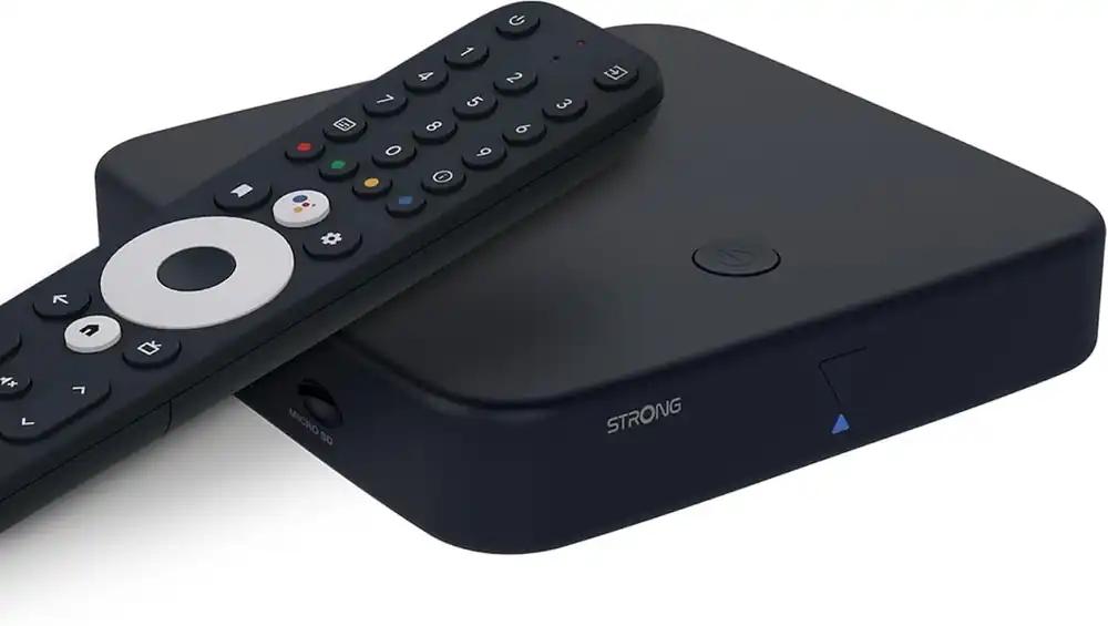 STRONG | Android TV 4K UHD voogedastuskarp | SRT 423 | Sisseehitatud Chromecast | DVB-T2 & kaabelvastuvõtja | Häältuvastus | Dolby Vision Atmos | Google Play, Netflix, Prime Video, Disney+ | must