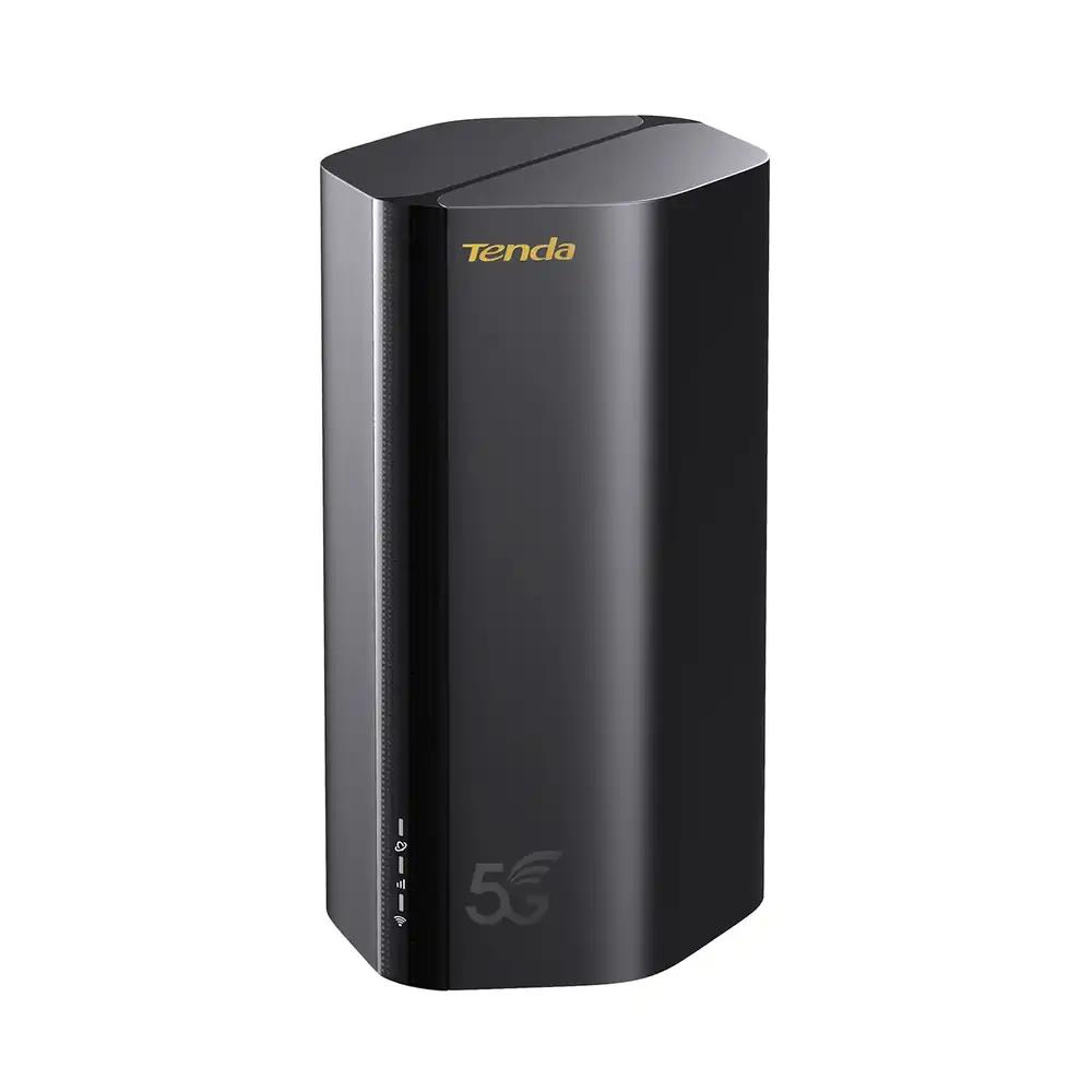Tenda 5G03 5G NR LTE WiFi ruuter Nano-SIM kaardi jaoks (AX1800 CAT19, 2,4GHz: 574Mbit/s + 5GHz: 1201Mbit/s, 4,67Gbps allalaadimiskiirus), 2 Gigabit-porti, Plug & Play, Wi-Fi 6 tehnoloogia, MU-MIMO, WPA3, must