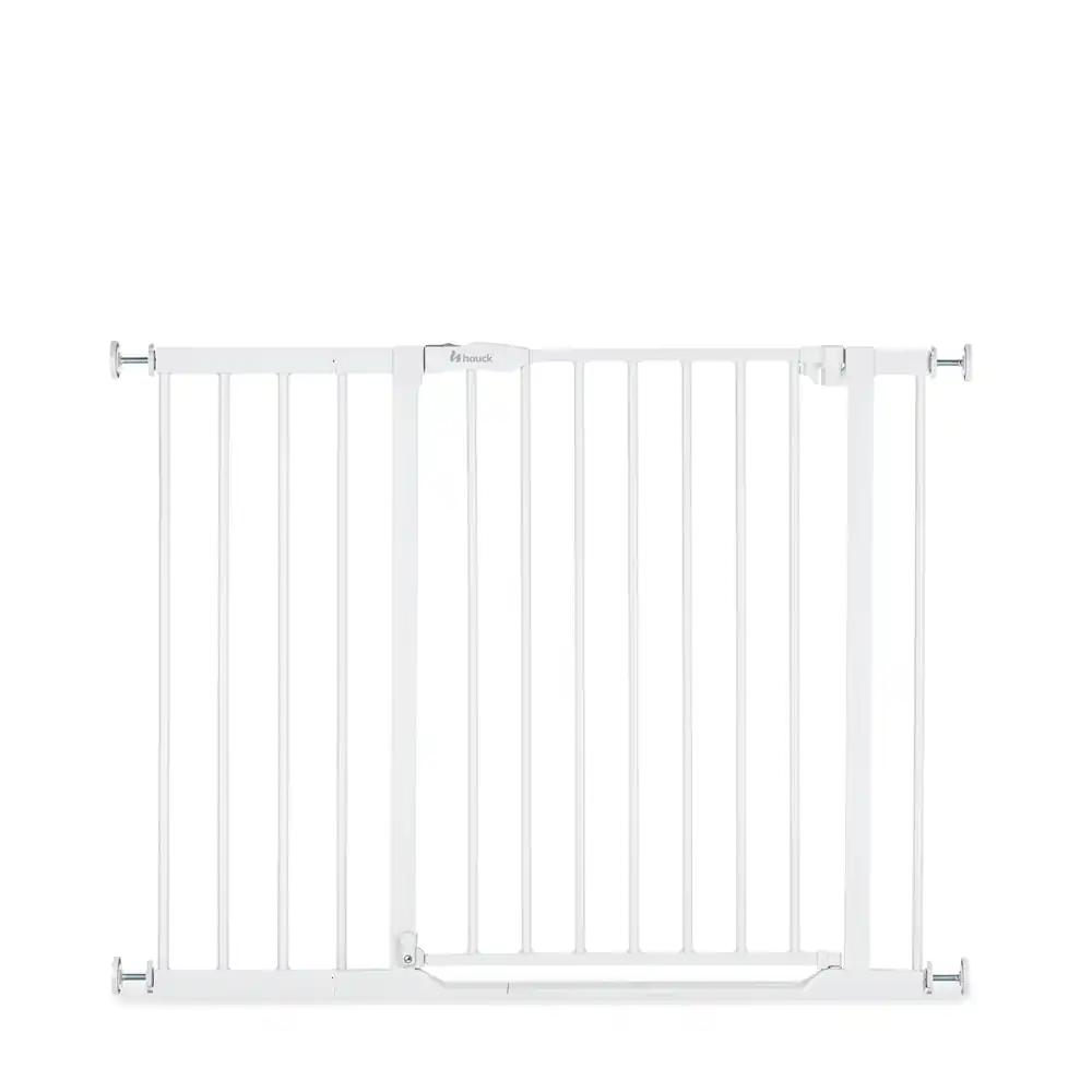hauck Trepikaitsevärav ja uksekaitse Clear Step 2 koos 21 cm pikendusega, sobib laiustele 96-101 cm, ultraõhuke lävepakk, puurimisvaba paigaldus, ühe käega kahesuunaline avamine, metall (valge)