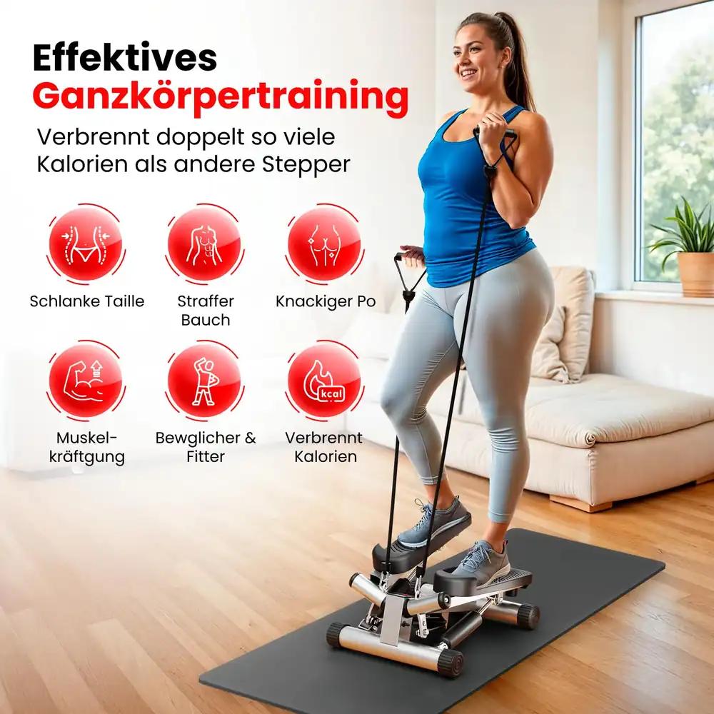 Ultrasport Mini Stepper 2-ühes kiikuv stepper, LCD-ekraan, võimlemisköied, pilt 2
